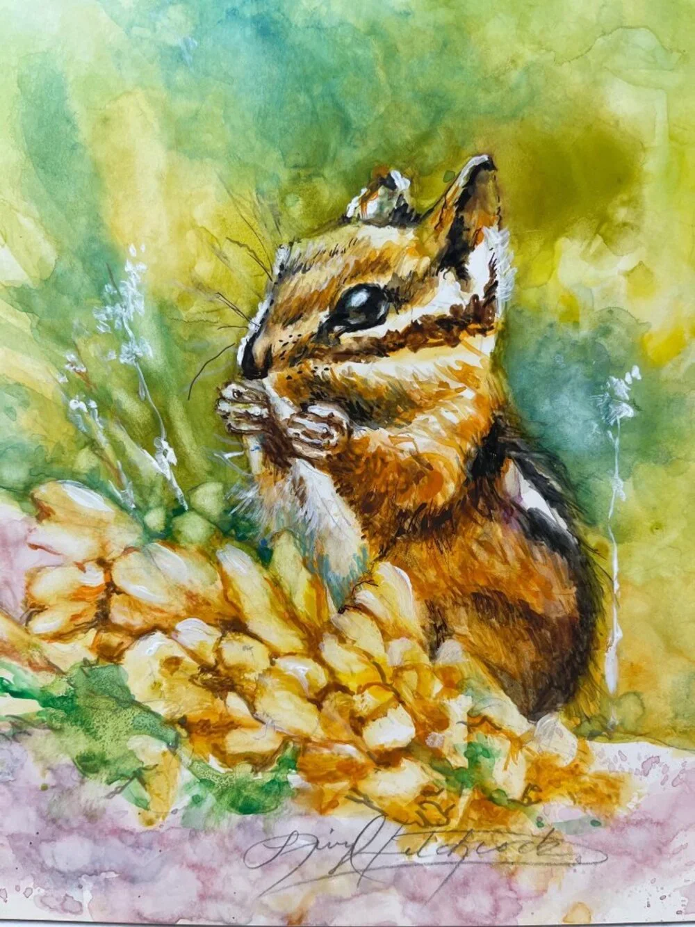Chipmunk Watercolor Artwork On Premium Canvas Board Hand-Signed By Artist Vibran